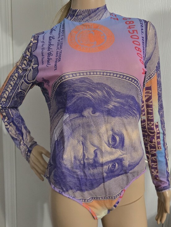 Pants - Money Suit Dollar Print 2 Piece Set Outfit Bodysuit + Pant. Size L.